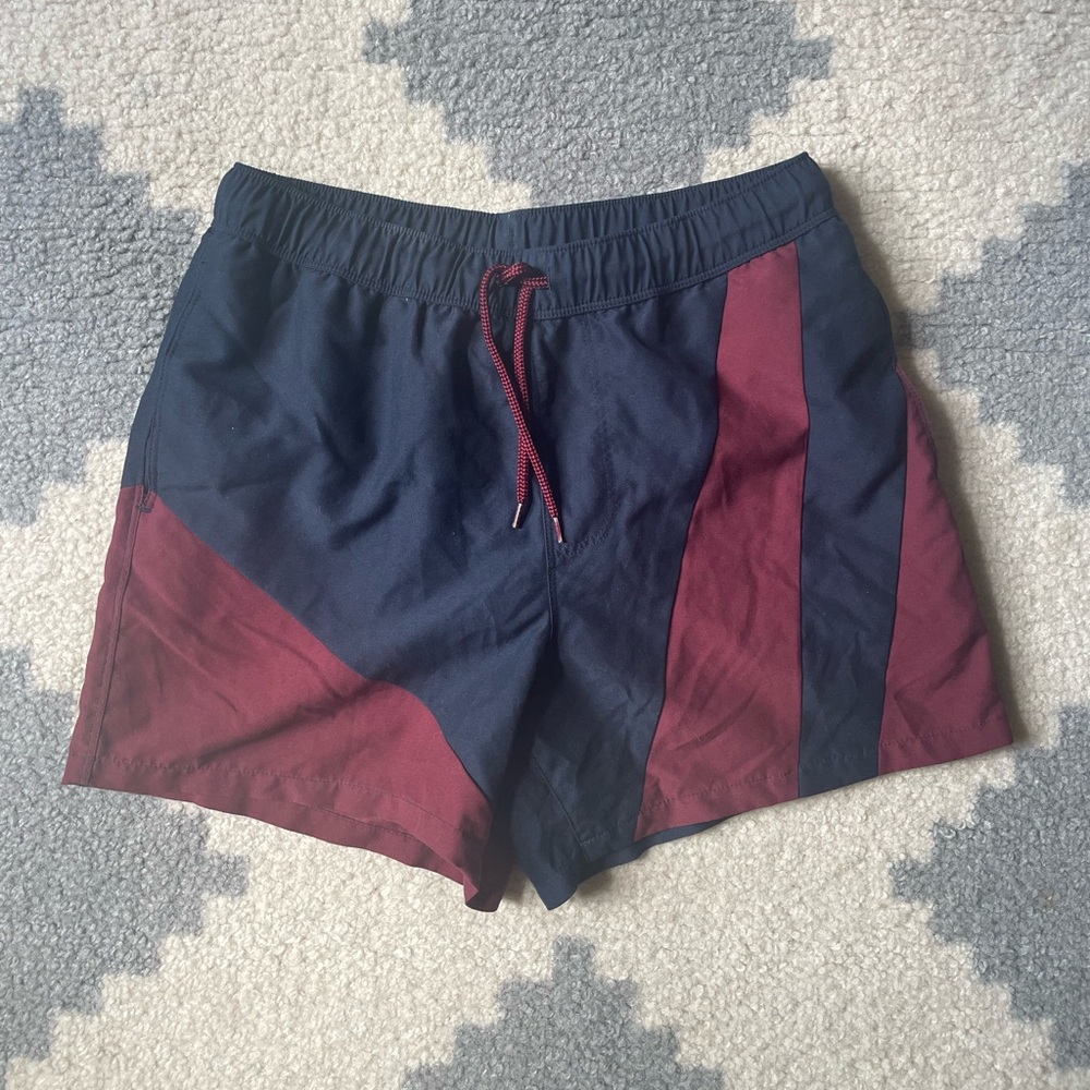 Navy/Maroon ASOS Swim Trunks (XS)